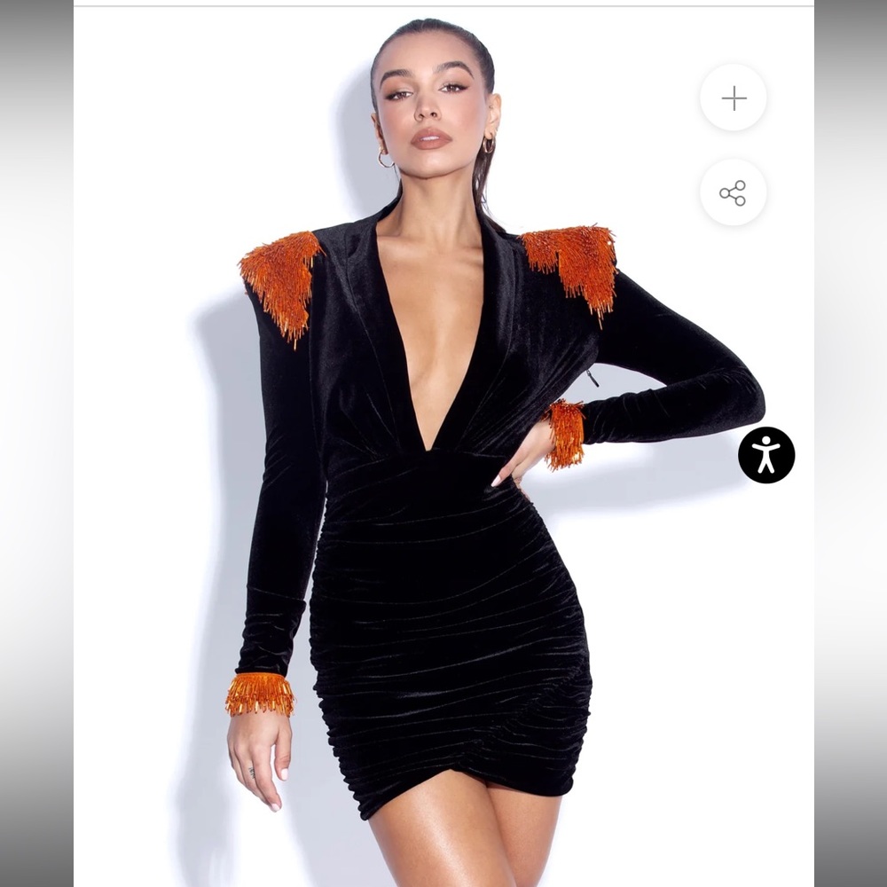 MISS CIRCLE Hand-Embellished Black Velvet Dress. Size M